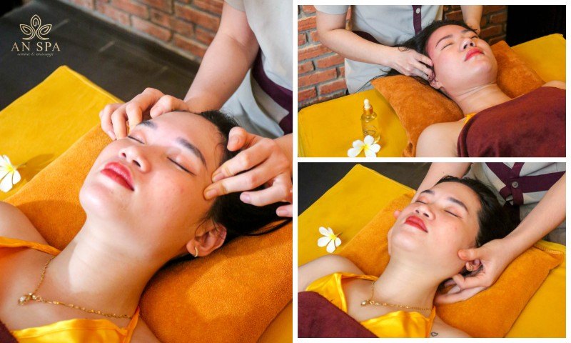 động tác massage thái dương và da đầu