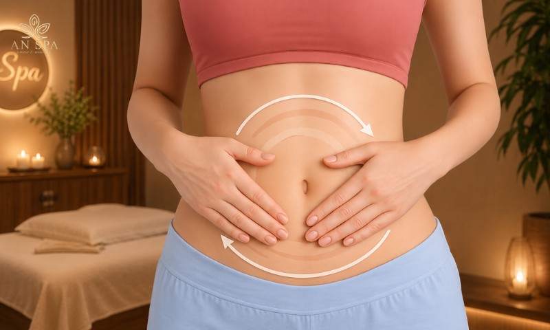 massage bụng theo chiều kim đồng hồ