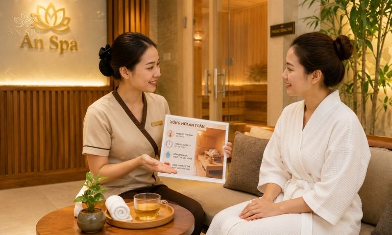 chuyên viên spa tư vấn xông hơi an toàn