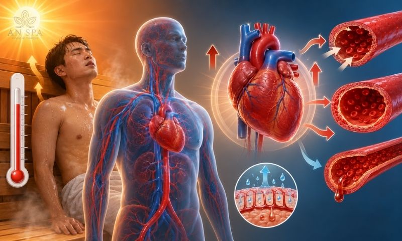 minh họa hệ tim mạch khi tiếp xúc với nhiệt độ cao
