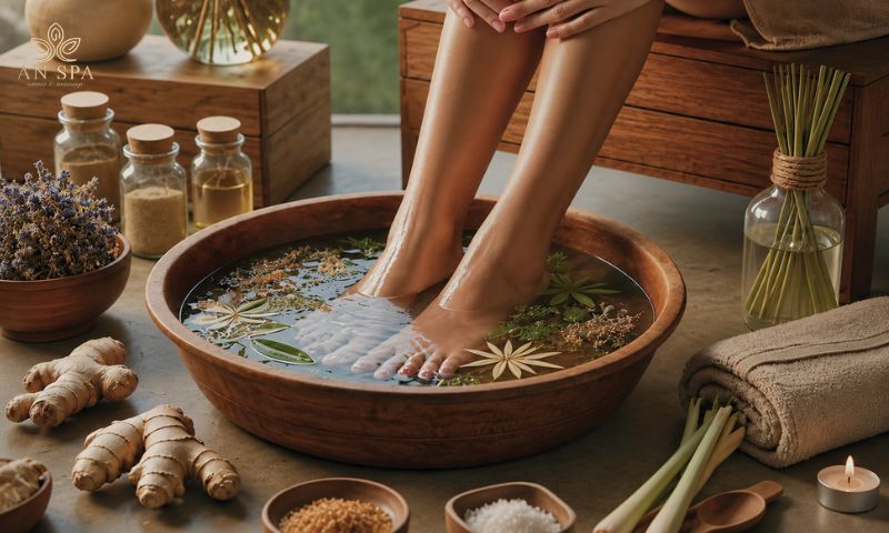 ngâm chân nước ấm kết hợp với thảo dược