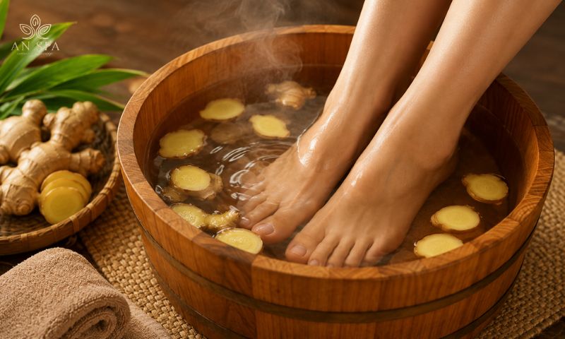 ngâm chân với cũ gừng tươi