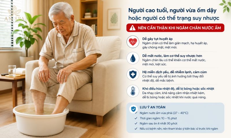 người có sức khỏe yếu nên cẩn thận khi ngâm chân