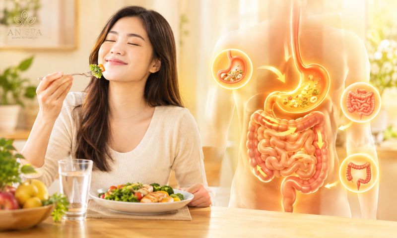minh họa hệ tiêu hóa hoạt động sau bữa ăn