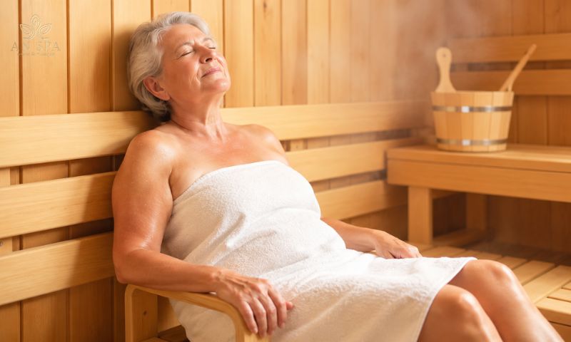 người thư giãn sau khi xông hơi trước khi gội đầu