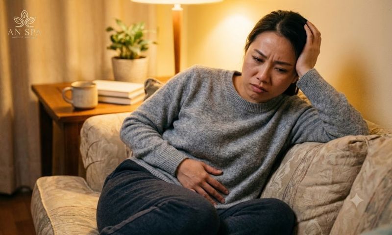 phụ nữ cảm thấy khó chịu khi lượng máu kinh tăng