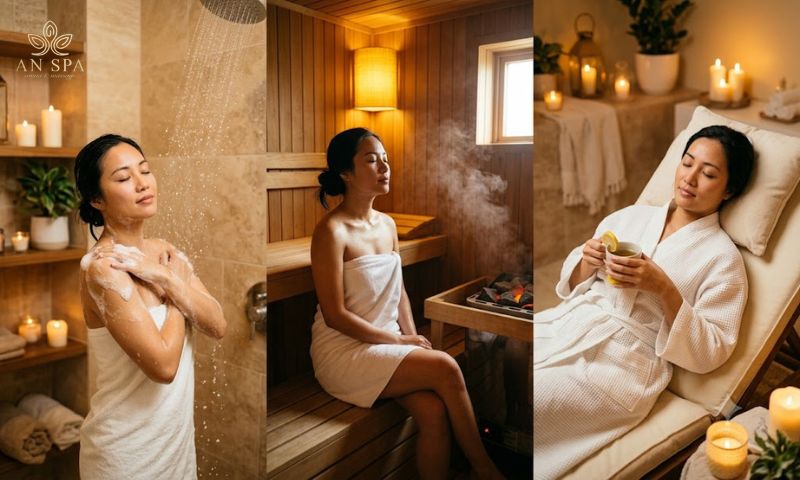 quy trình tắm và xông hơi đúng cách