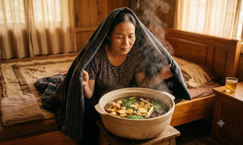 xông hơi giải cảm bằng gừng